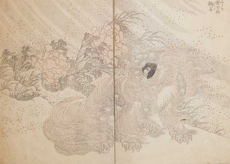 Wikioo.org - The Encyclopedia of Fine Arts - Painting, Artwork by Katsushika Hokusai - Shishi Lion In The Wind