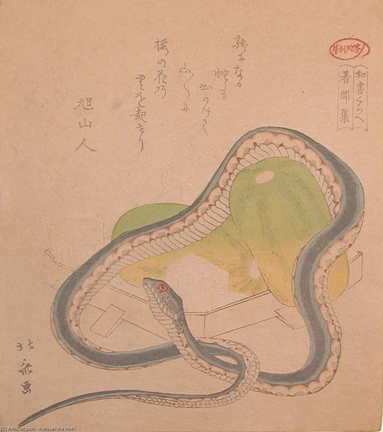 Wikioo.org - The Encyclopedia of Fine Arts - Painting, Artwork by Katsushika Hokusai - Snake