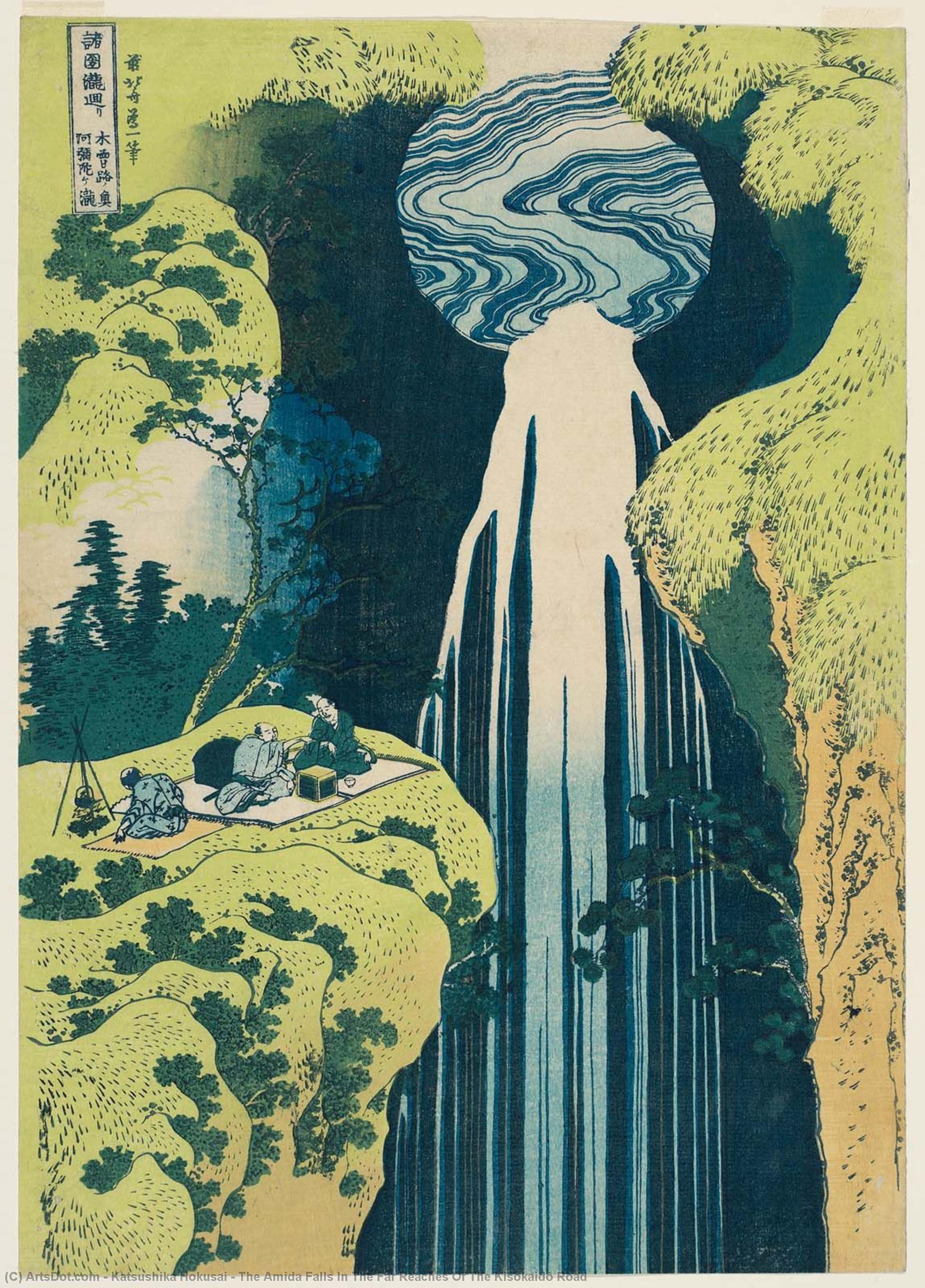 WikiOO.org - Encyclopedia of Fine Arts - Maľba, Artwork Katsushika Hokusai - The Amida Falls In The Far Reaches Of The Kisokaidô Road