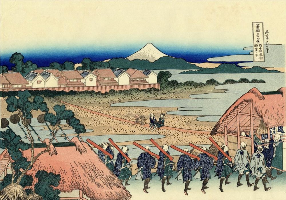 Wikioo.org - The Encyclopedia of Fine Arts - Painting, Artwork by Katsushika Hokusai - The Fuji Seen From The Gay Quarter In Senju