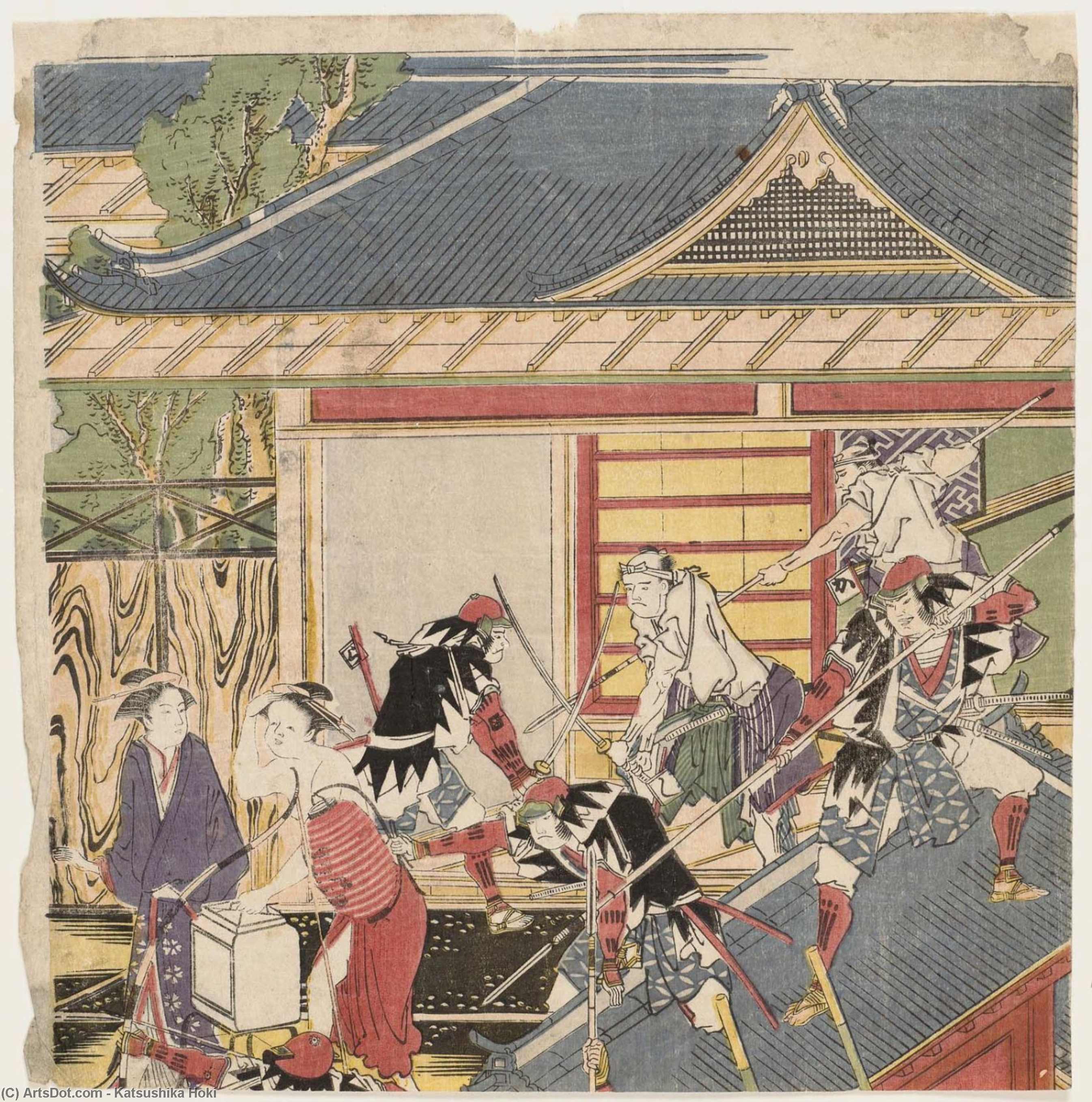 Wikioo.org - The Encyclopedia of Fine Arts - Painting, Artwork by Katsushika Hokusai - The Night Attack In Act Xi Of Chûshingura