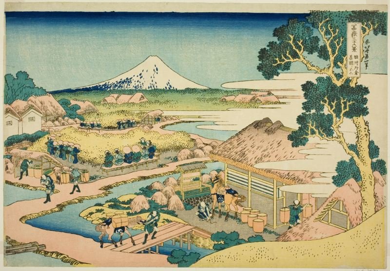 Wikioo.org - The Encyclopedia of Fine Arts - Painting, Artwork by Katsushika Hokusai - The Tea Plantation Of Katakura In Suruga Province