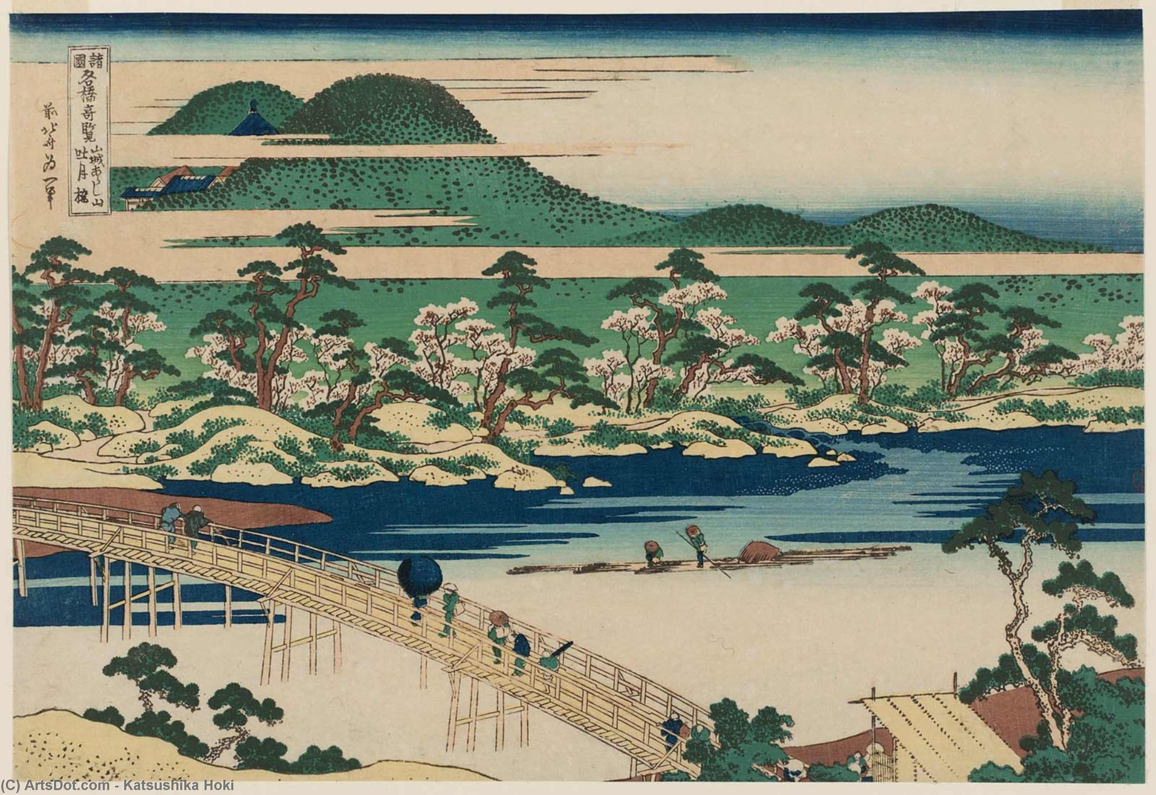 Wikioo.org - The Encyclopedia of Fine Arts - Painting, Artwork by Katsushika Hokusai - The Togetsu Bridge At Arashiyama In Yamashiro Province