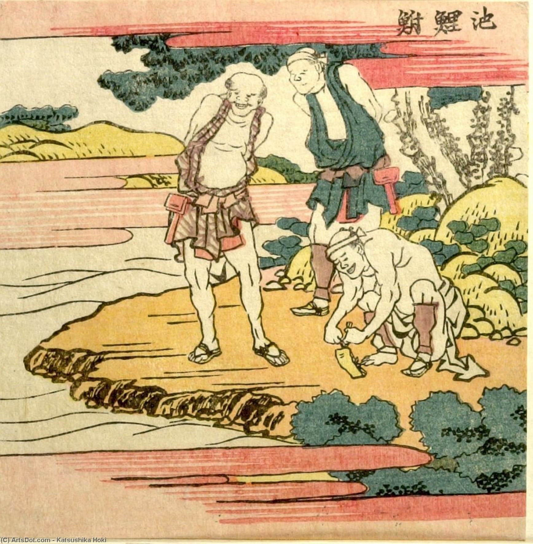 WikiOO.org - Güzel Sanatlar Ansiklopedisi - Resim, Resimler Katsushika Hokusai - Three Men