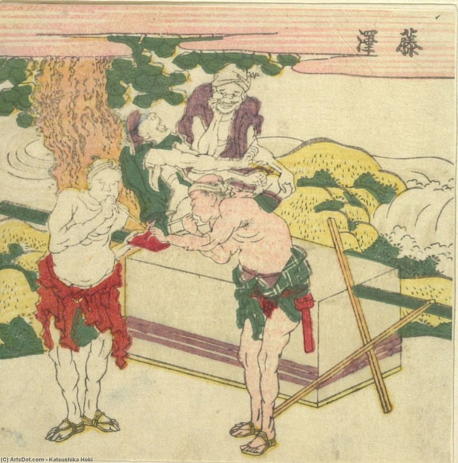 Wikioo.org - The Encyclopedia of Fine Arts - Painting, Artwork by Katsushika Hokusai - Toilers Smoking Pipes