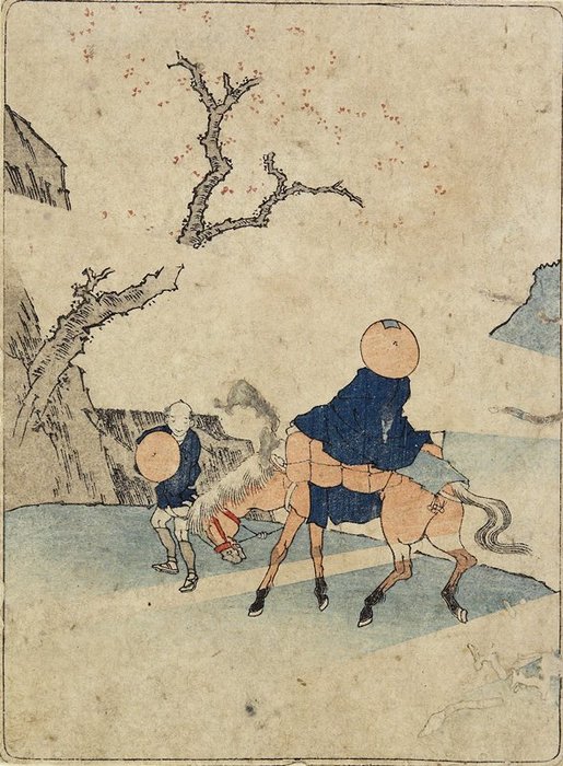 Wikioo.org - The Encyclopedia of Fine Arts - Painting, Artwork by Katsushika Hokusai - Traveler On Horseback Under Bloomed Cherry Tree