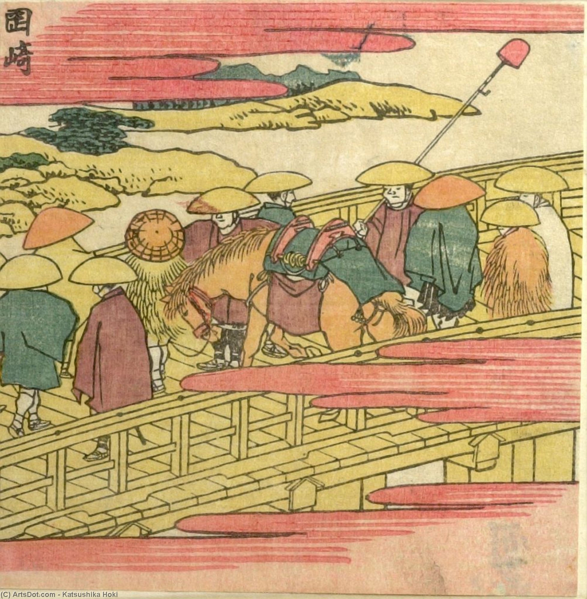 Wikioo.org - The Encyclopedia of Fine Arts - Painting, Artwork by Katsushika Hokusai - Travelers On A Bridge