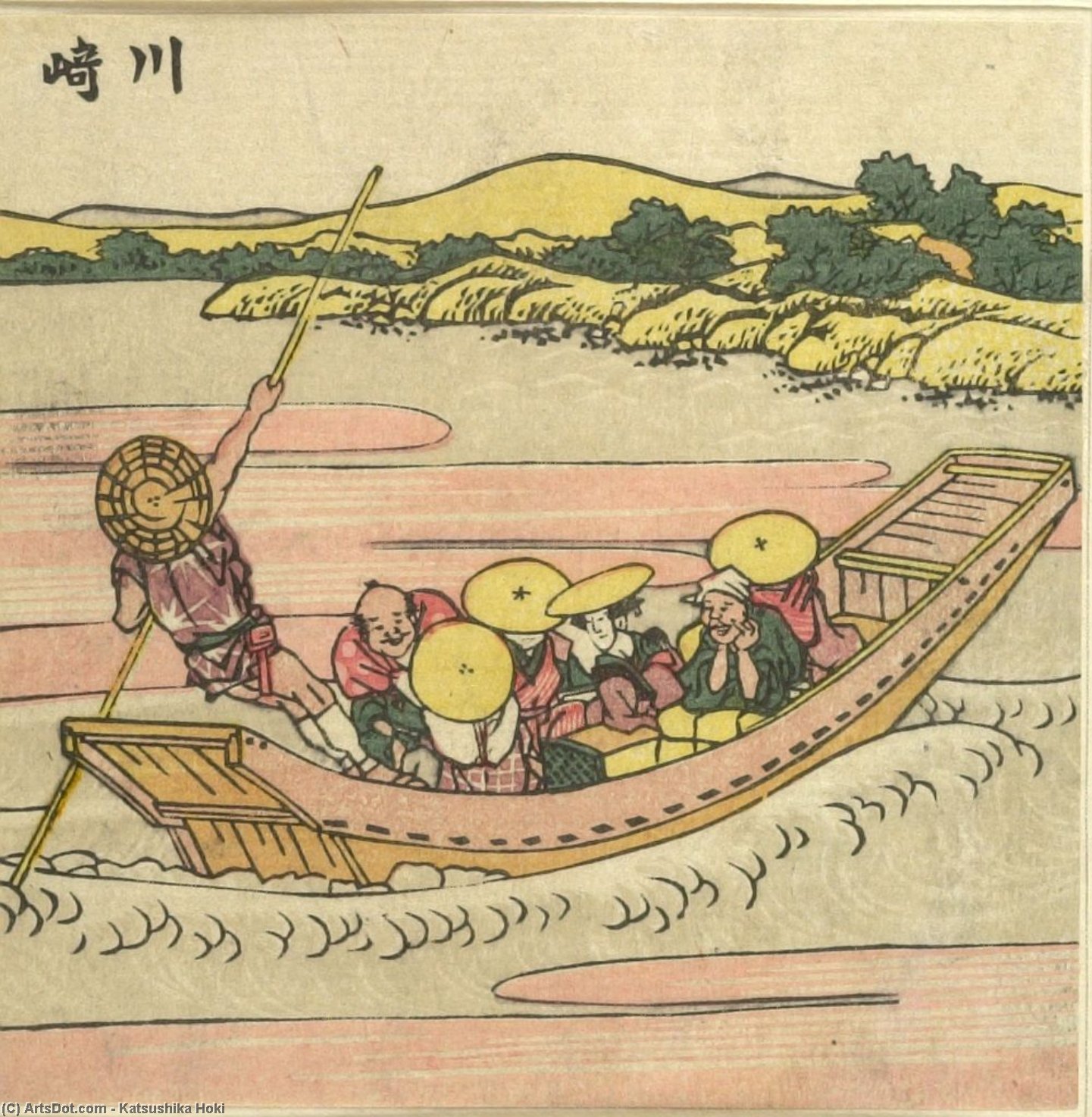 WikiOO.org - Encyclopedia of Fine Arts - Schilderen, Artwork Katsushika Hokusai - Travelers On A Ferry Crossing Tama River