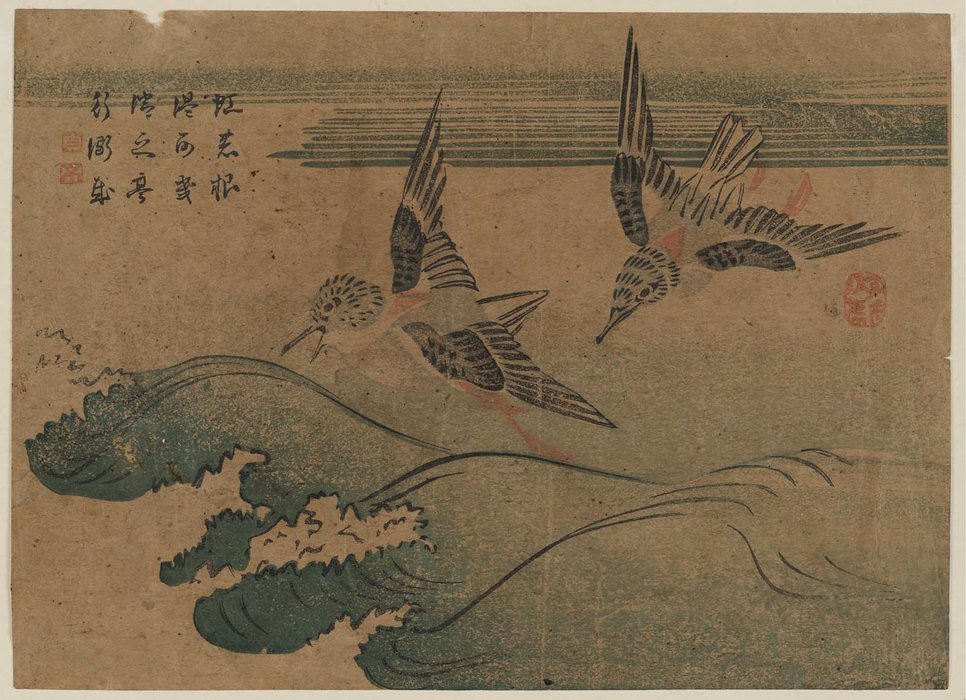 Wikioo.org - The Encyclopedia of Fine Arts - Painting, Artwork by Katsushika Hokusai - Two Birds And Waves