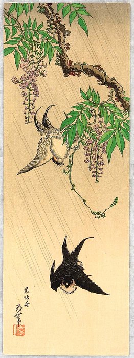 Wikioo.org - The Encyclopedia of Fine Arts - Painting, Artwork by Katsushika Hokusai - Two Birds And Wisteria