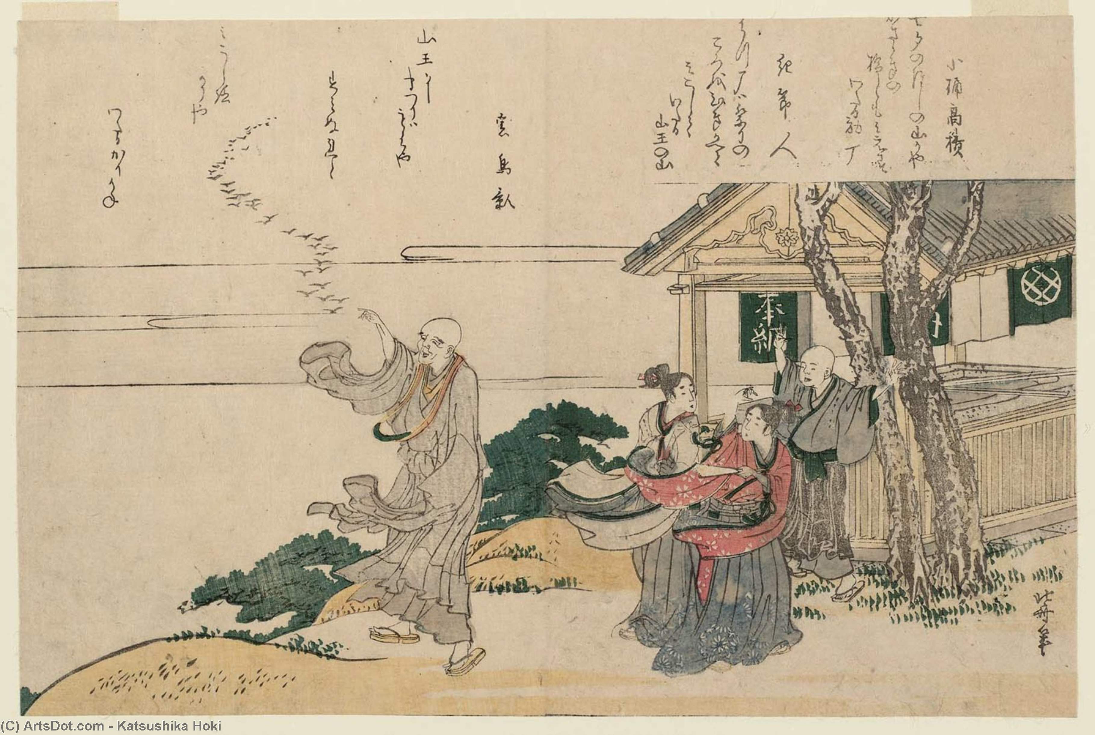 Wikioo.org - The Encyclopedia of Fine Arts - Painting, Artwork by Katsushika Hokusai - Two Kamuro Visiting The Shinto Shrine On Sanno Hill Near Akasaka