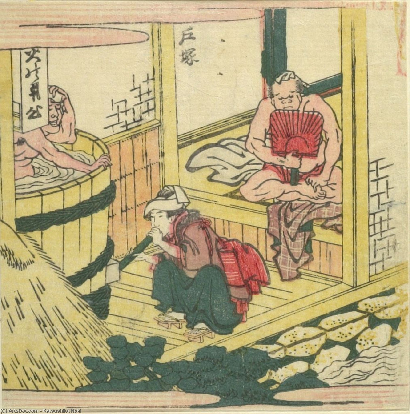 Wikioo.org - The Encyclopedia of Fine Arts - Painting, Artwork by Katsushika Hokusai - Two Men Taking A Bath