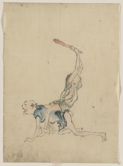 WikiOO.org – 美術百科全書 - 繪畫，作品 Katsushika Hokusai -  两 男人 , 一个在  他  手 和膝盖 爬行
