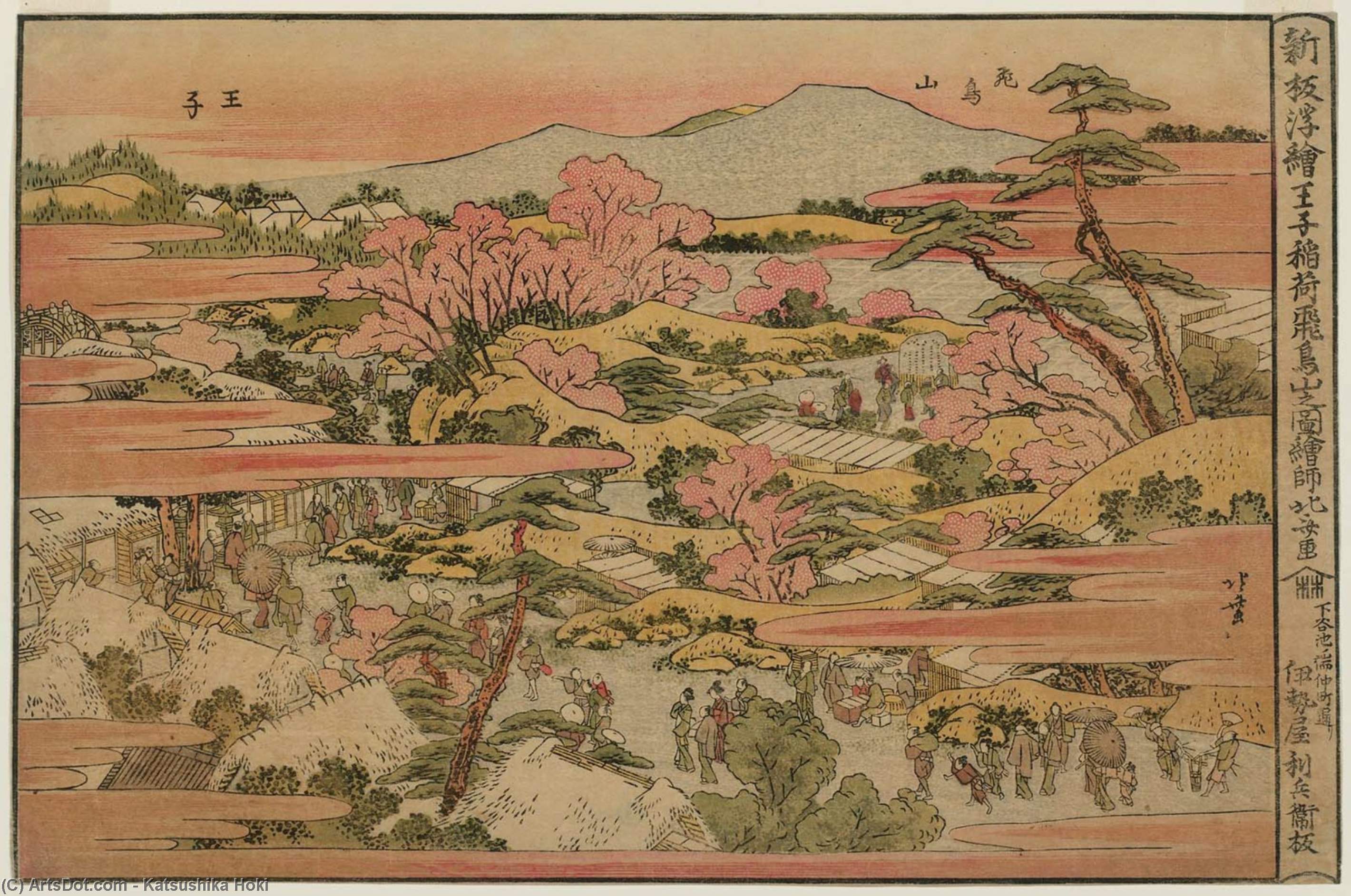 WikiOO.org - Enciclopédia das Belas Artes - Pintura, Arte por Katsushika Hokusai - View Of The Inari Shrine At Ôji And Asuka Hill