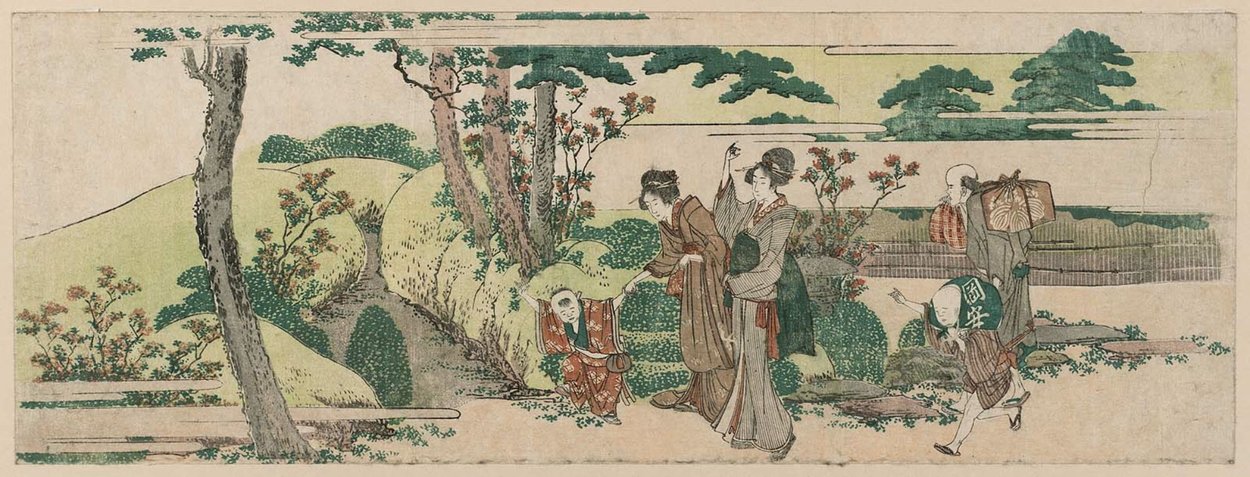 Wikioo.org - The Encyclopedia of Fine Arts - Painting, Artwork by Katsushika Hokusai - Women And Children Going Into Fields For An Informal Picnic