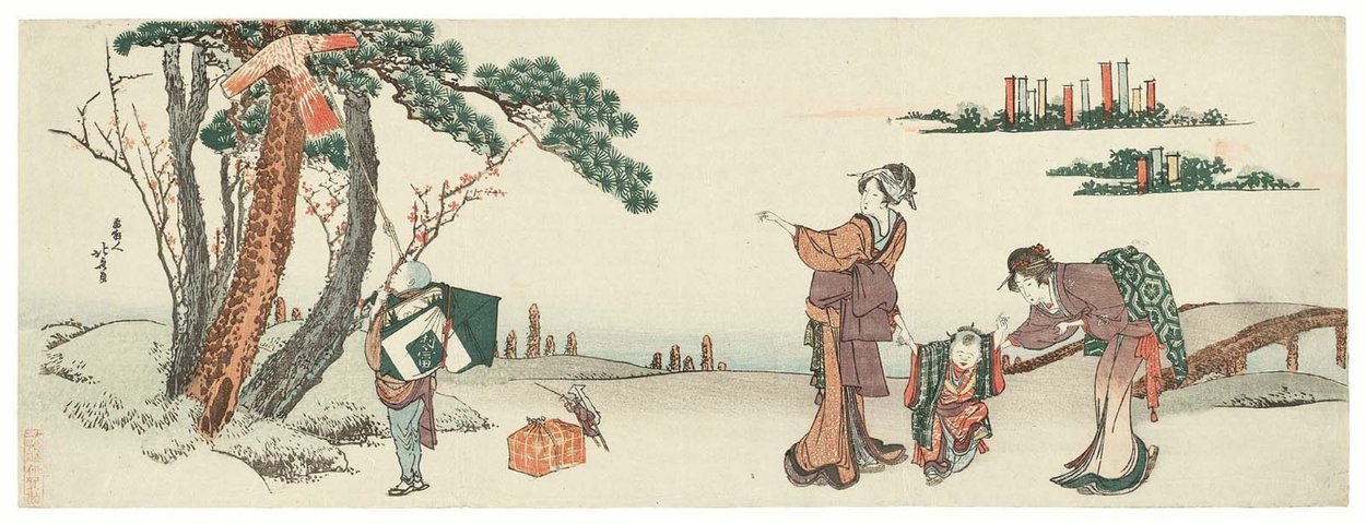 Wikioo.org - The Encyclopedia of Fine Arts - Painting, Artwork by Katsushika Hokusai - Women And Children Returning From An Inari Shrine Festival
