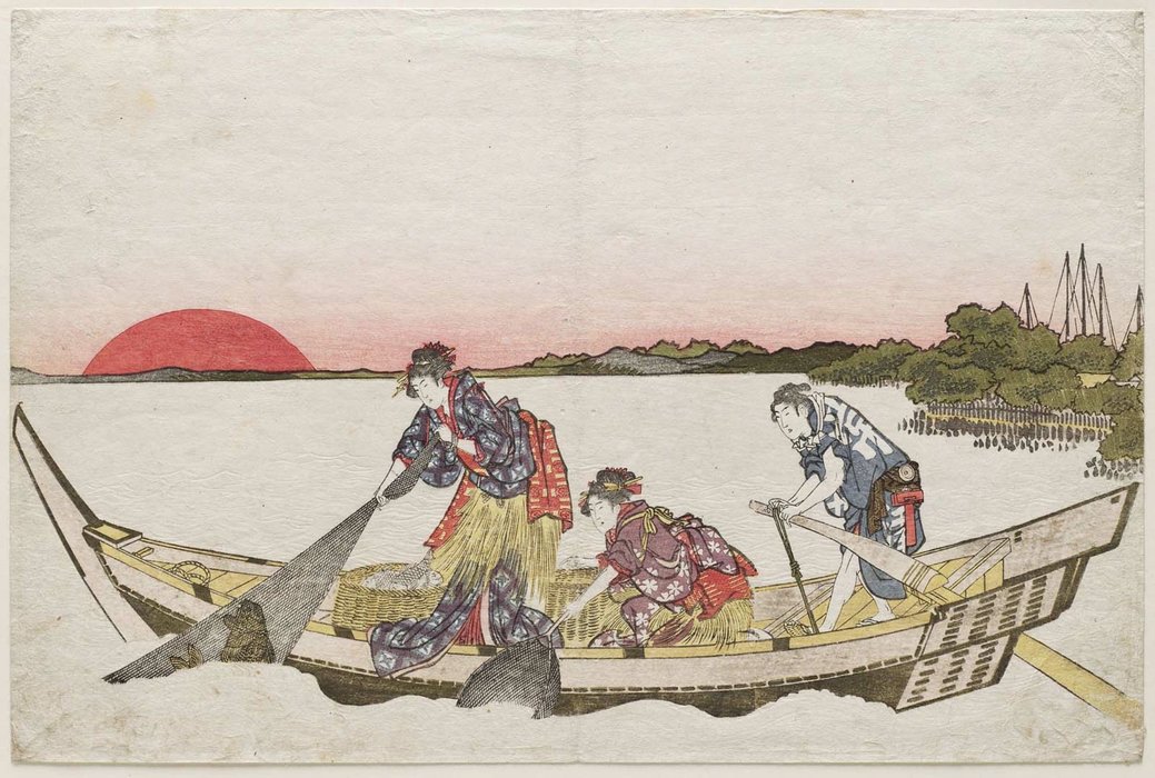 Wikioo.org - The Encyclopedia of Fine Arts - Painting, Artwork by Katsushika Hokusai - Women Fishing For Sea Bream (tai)