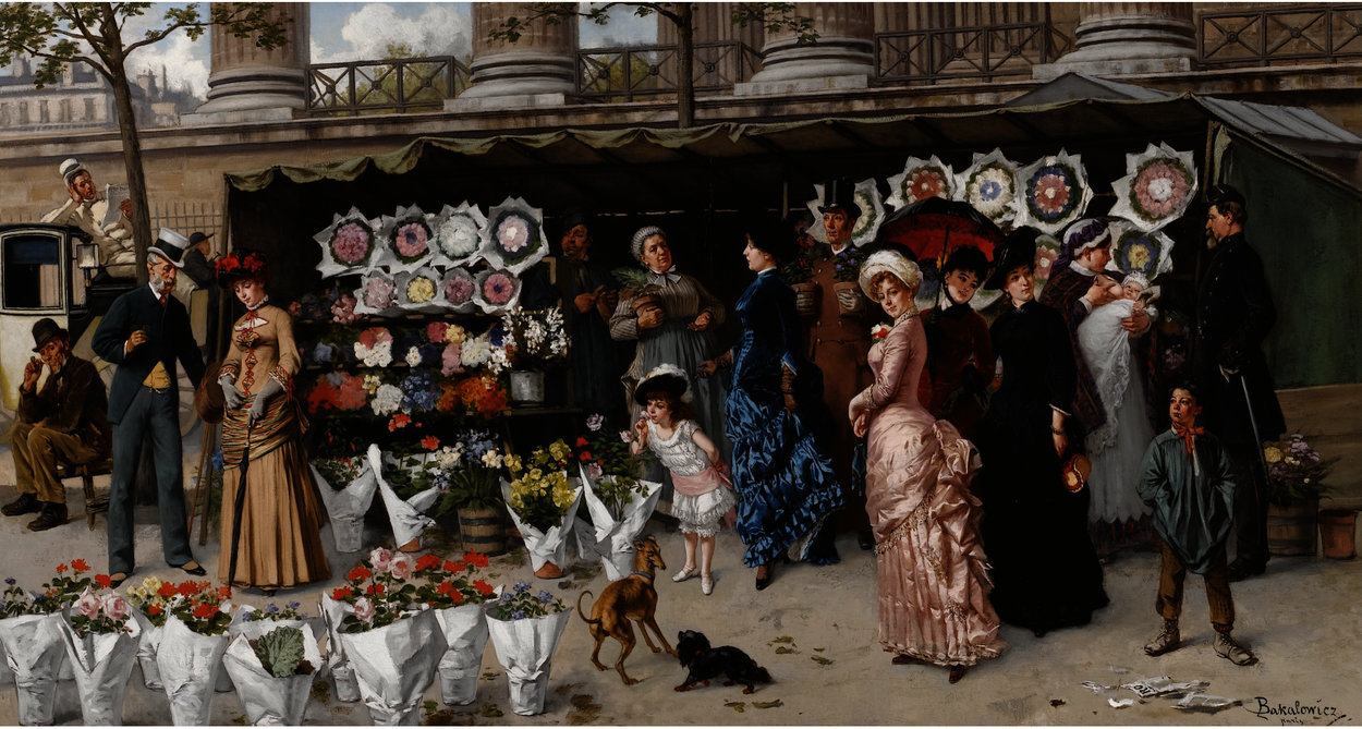 Wikioo.org - The Encyclopedia of Fine Arts - Painting, Artwork by Ladislaus Bakalowicz - A Flower Market At La Madeleine