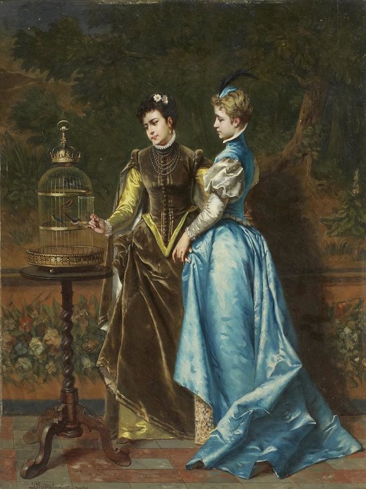 WikiOO.org - Enciclopédia das Belas Artes - Pintura, Arte por Ladislaus Bakalowicz - Elegant Dames With A Cage