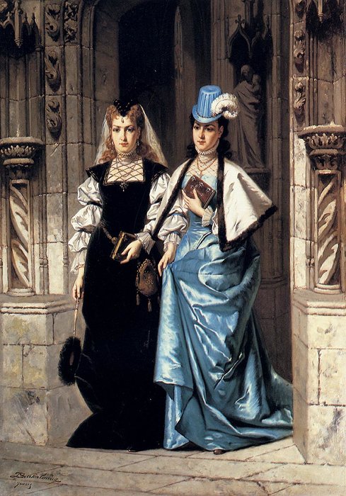 Wikioo.org - The Encyclopedia of Fine Arts - Painting, Artwork by Ladislaus Bakalowicz - Two Elegant Ladies Leaving A Church