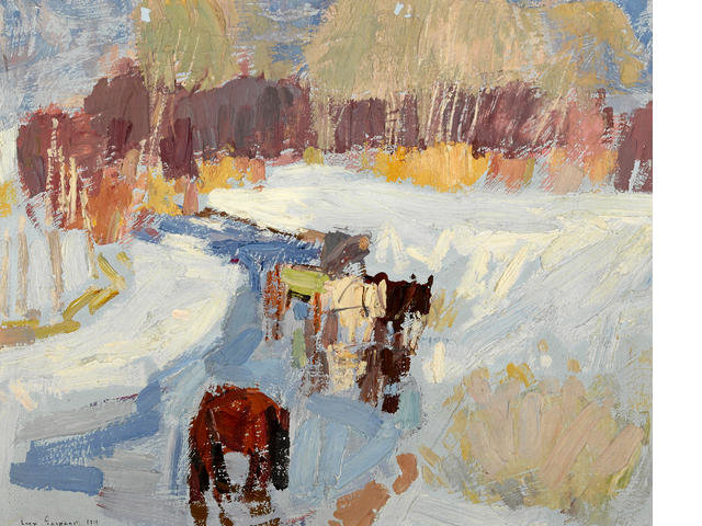 WikiOO.org – 美術百科全書 - 繪畫，作品 Leon Shulman Gaspard - 马匹 在 冬天