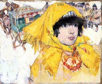 Wikioo.org - The Encyclopedia of Fine Arts - Painting, Artwork by Leon Shulman Gaspard - Siberian Girl In Yellow