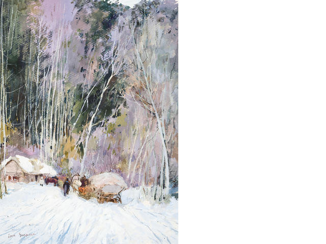 Wikioo.org - The Encyclopedia of Fine Arts - Painting, Artwork by Leon Shulman Gaspard - Winter Sleigh Ride Through The Forest