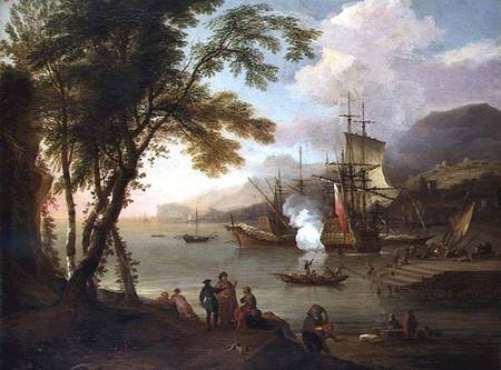 Wikioo.org - สารานุกรมวิจิตรศิลป์ - จิตรกรรม Lukas Moser - A Capriccio Of A Mediterranean Harbour With Shipping, Merchants And Dockhands - Adriaen Van Diest