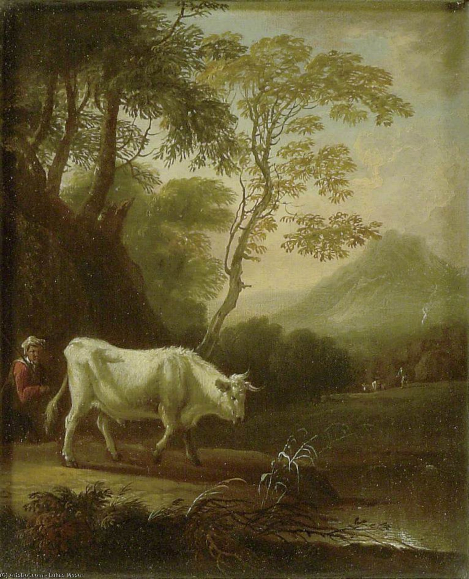 WikiOO.org - Güzel Sanatlar Ansiklopedisi - Resim, Resimler Lukas Moser - Landscape With A Bull