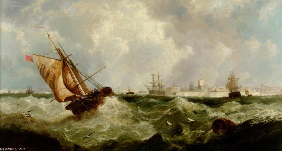 WikiOO.org - Encyclopedia of Fine Arts - Målning, konstverk John Callow - Stiff Breeze Off Portsmouth Harbour