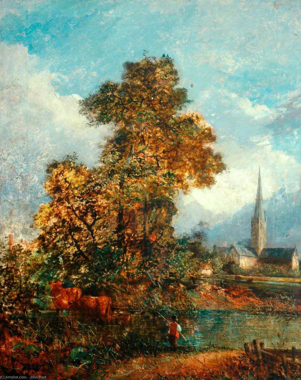 Wikioo.org - The Encyclopedia of Fine Arts - Painting, Artwork by John Paul - Salisbury Cathedral From The Meadows