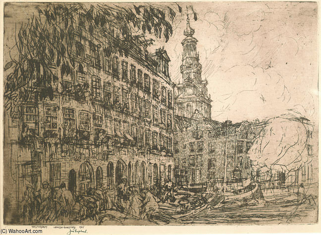 WikiOO.org - אנציקלופדיה לאמנויות יפות - ציור, יצירות אמנות Joseph Raphael - Amsterdam Jewish Quarter With South Church
