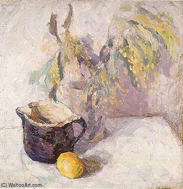 Wikioo.org - The Encyclopedia of Fine Arts - Painting, Artwork by Joseph Raphael - Lemon, Jug And Acacia