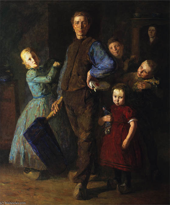 Wikioo.org - Bách khoa toàn thư về mỹ thuật - Vẽ tranh, Tác phẩm nghệ thuật Joseph Raphael - The Town Crier And His Family