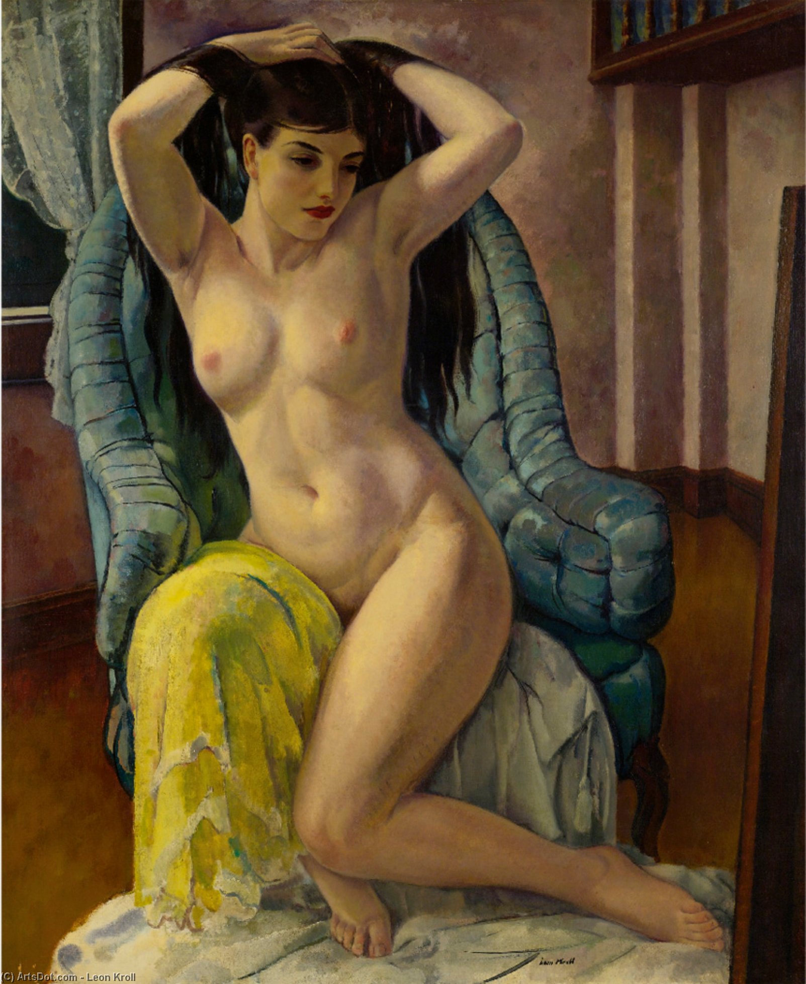 Wikioo.org - The Encyclopedia of Fine Arts - Painting, Artwork by Leon Kroll - Girl On A Blue Chair