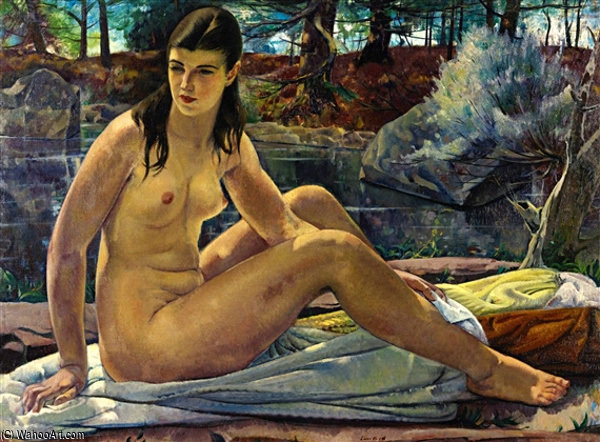 Wikioo.org - The Encyclopedia of Fine Arts - Painting, Artwork by Leon Kroll - Seated Nude In A Landscape