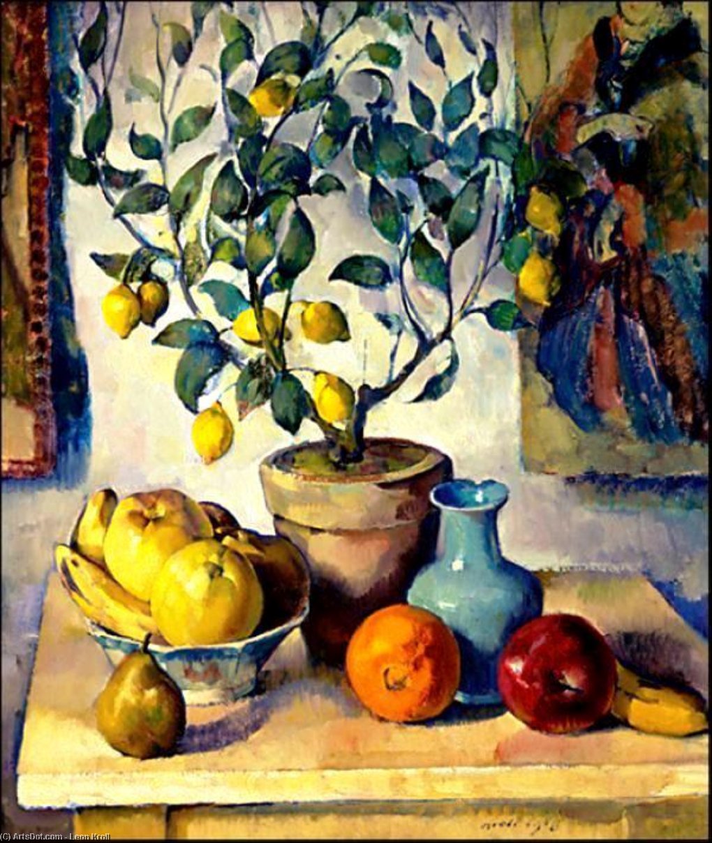 Wikioo.org – La Enciclopedia de las Bellas Artes - Pintura, Obras de arte de Leon Kroll - bodegón con limón  tronco