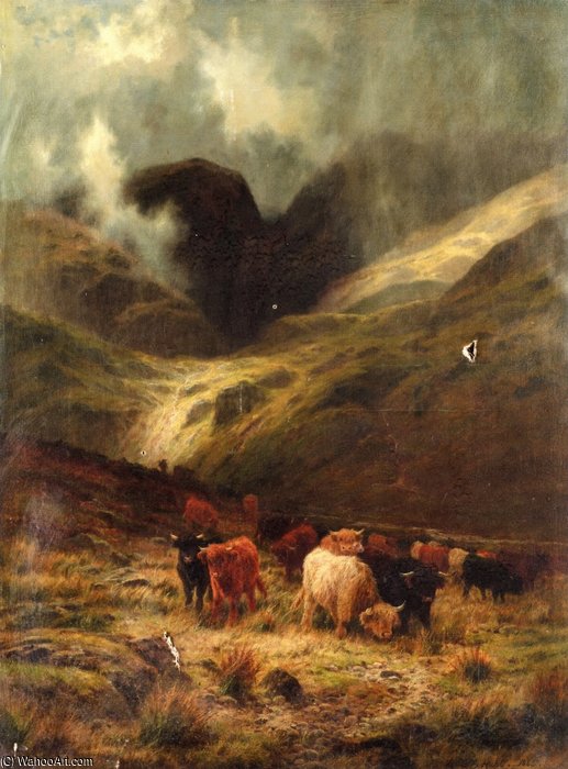 WikiOO.org - Encyclopedia of Fine Arts - Maalaus, taideteos Louis Bosworth Hurt - A Gleam Thro' The Rain, A Ross-shire Glen