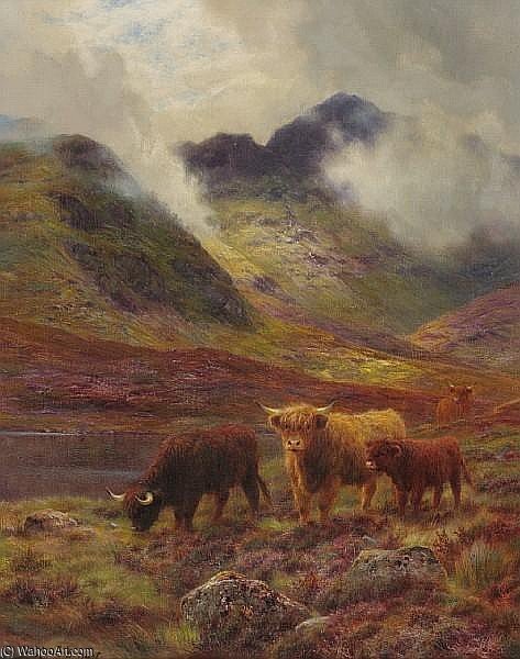 WikiOO.org - Enciclopédia das Belas Artes - Pintura, Arte por Louis Bosworth Hurt - Highland Cattle Grazing