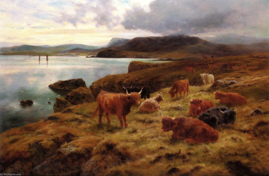 WikiOO.org - Encyclopedia of Fine Arts - Maľba, Artwork Louis Bosworth Hurt - On The Cliffs At Shetland