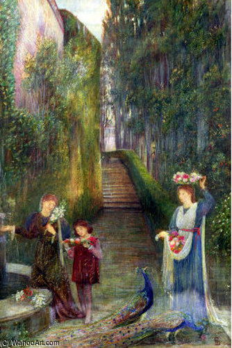 Wikioo.org - The Encyclopedia of Fine Arts - Painting, Artwork by Marie Spartali Stillman - Afternoon In The Colonna Garden, Rome