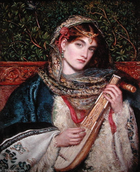 Wikioo.org - The Encyclopedia of Fine Arts - Painting, Artwork by Marie Spartali Stillman - Girl Playing Music