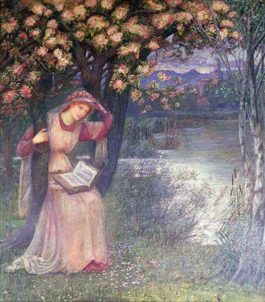 Wikioo.org - The Encyclopedia of Fine Arts - Painting, Artwork by Marie Spartali Stillman - Woman Reading In A Garden