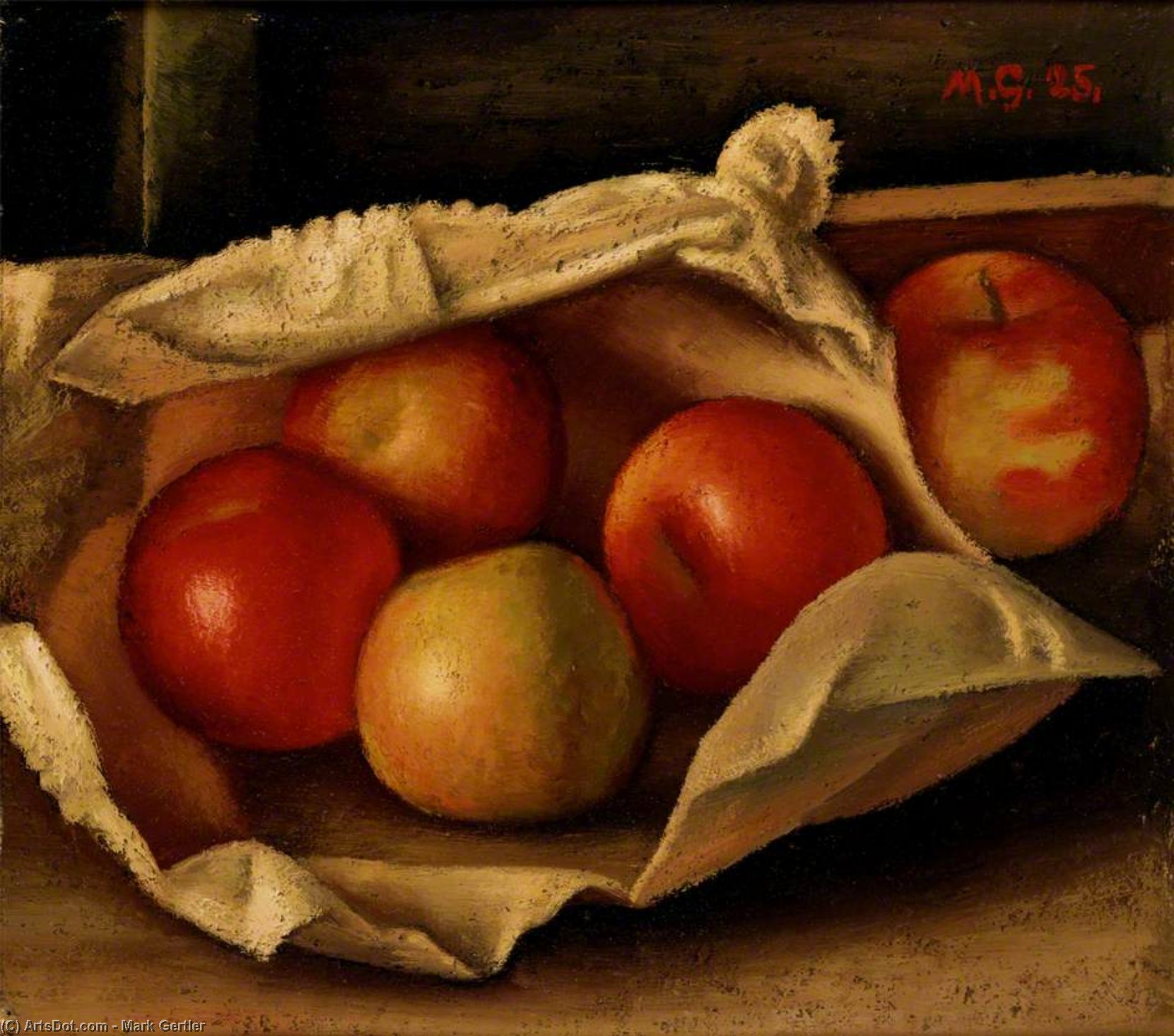Wikioo.org - The Encyclopedia of Fine Arts - Painting, Artwork by Mark Gertler - Apples In A Bag