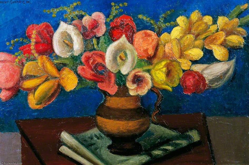 WikiOO.org - Encyclopedia of Fine Arts - Schilderen, Artwork Mark Gertler - Flowers In A Brown Vase