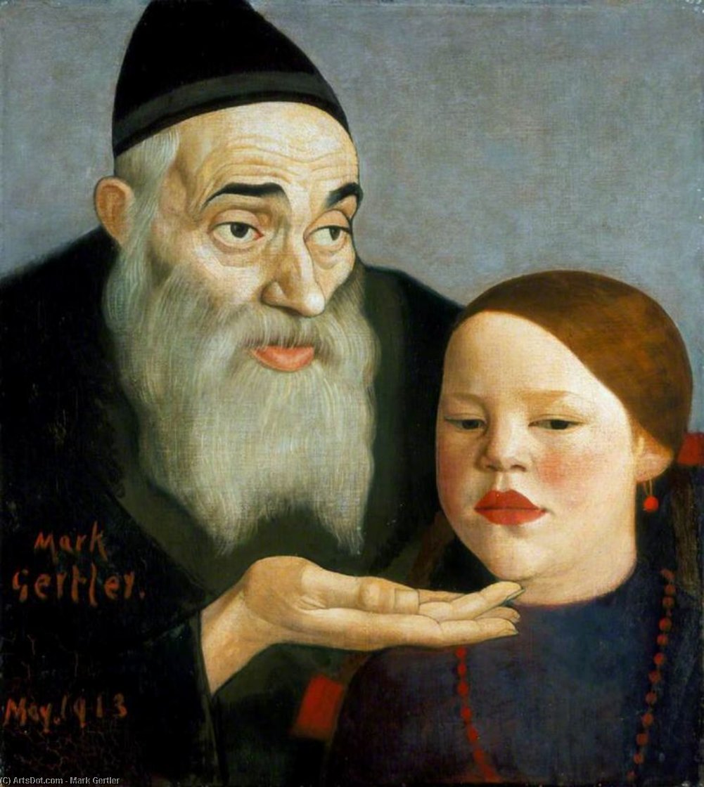 Wikioo.org - The Encyclopedia of Fine Arts - Painting, Artwork by Mark Gertler - The Rabbi And His Grandchild