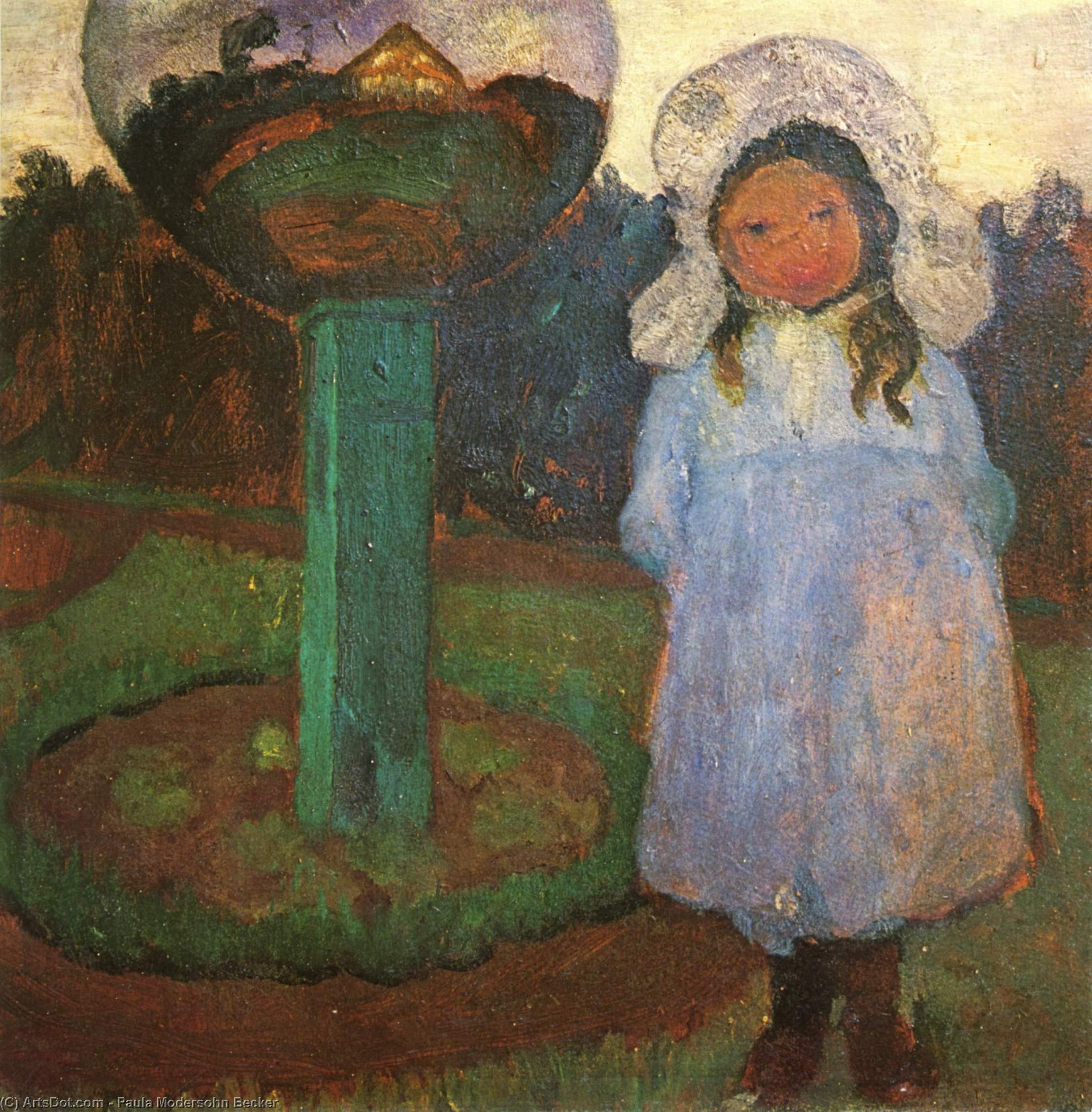 Wikioo.org – La Enciclopedia de las Bellas Artes - Pintura, Obras de arte de Paula Modersohn Becker - chica en el jardín cerca  el  Cristal  Pelota
