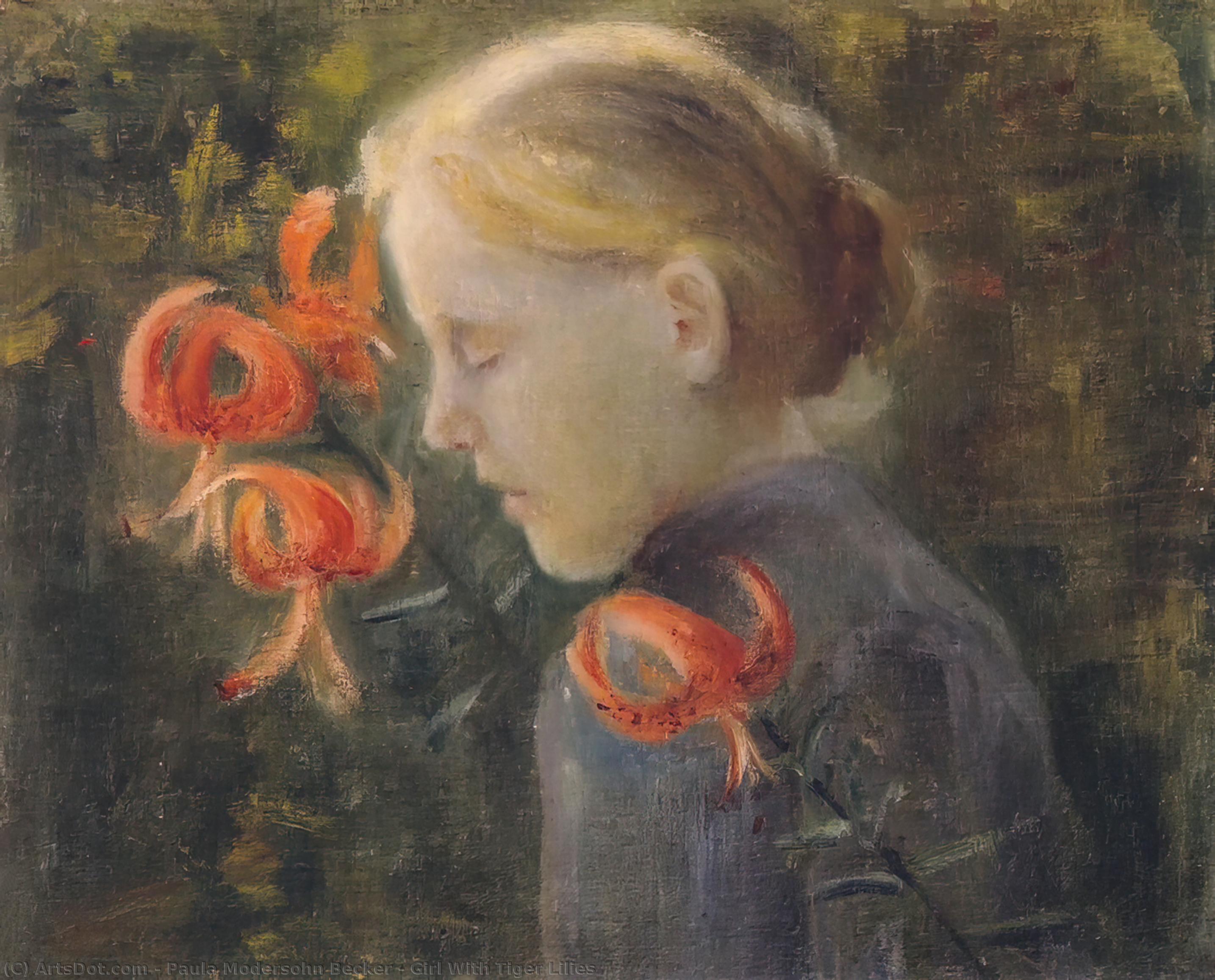 Wikioo.org - The Encyclopedia of Fine Arts - Painting, Artwork by Paula Modersohn Becker - Girl With Tiger Lilies