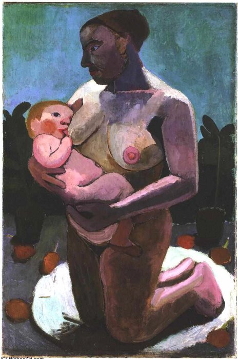 Wikioo.org - The Encyclopedia of Fine Arts - Painting, Artwork by Paula Modersohn Becker - Kneeling Breast Feeding Mother