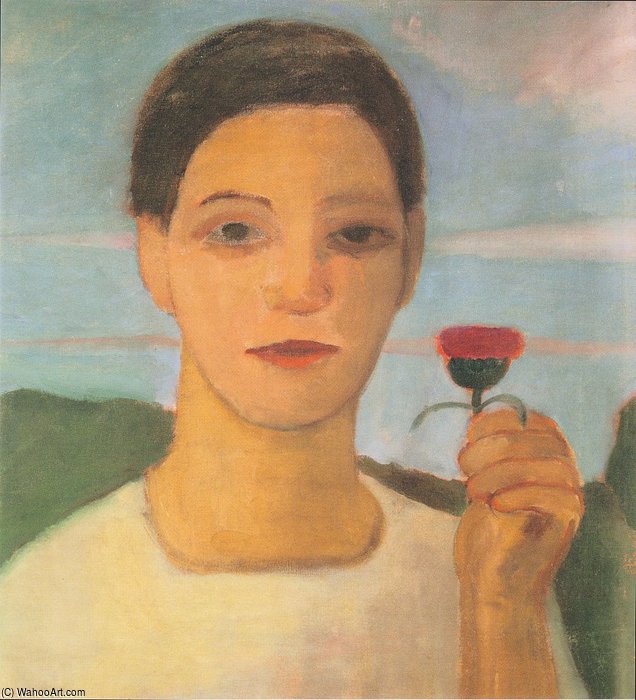 Wikioo.org - The Encyclopedia of Fine Arts - Painting, Artwork by Paula Modersohn Becker - Portrait Of Sister Herma With Artichoke Flower In His Raised Hand
